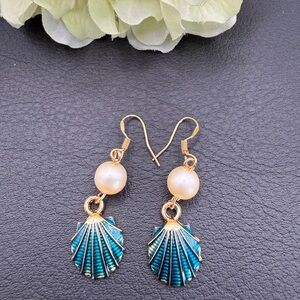 Gold and Blue Shell Drop Earrings